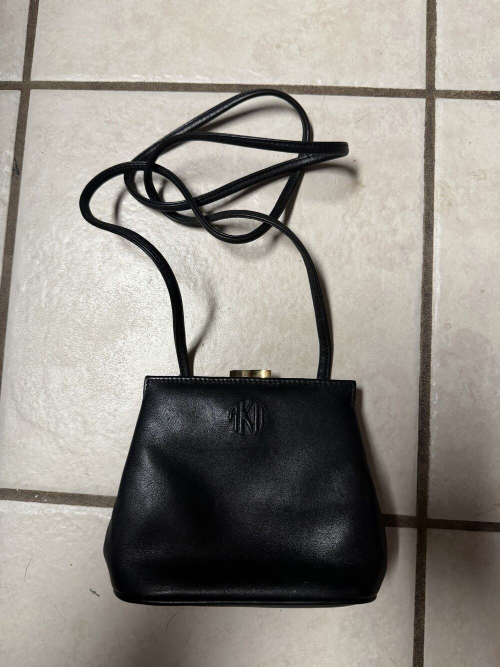 Vnt Anne Klein For Oroton Women's Black Leather Crossbody Bag Purses Small 7x5